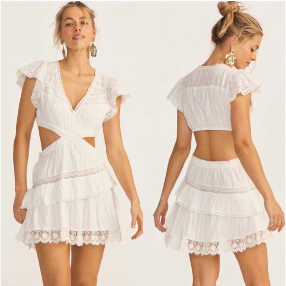 LoveShackFancy White Audrina Backless Dress with Lace Details